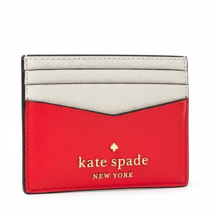 Kate Spade Saffiano Leather Card Holder In Neon Cherry And White